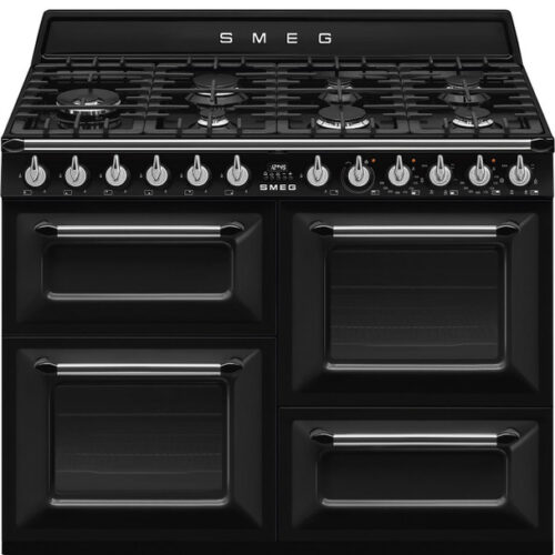 Smeg 110cm Victoria Gloss Black Four Cavity Dual Fuel Traditional Cooker | Black | TR4110BL1