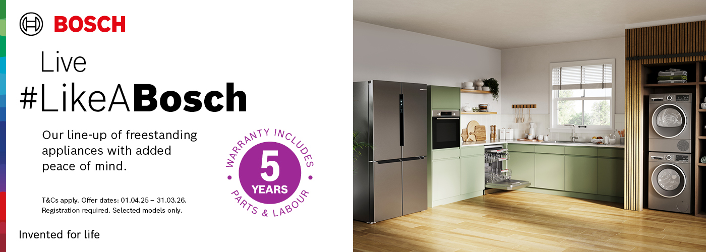 This image is of a Bosch 5 year appliance promotion on tommiekelly.ie