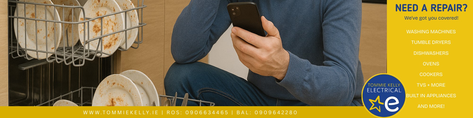 This image is of a dishwasher that's broken on appliance repairs page on tommiekelly.ie Roscommon Galway