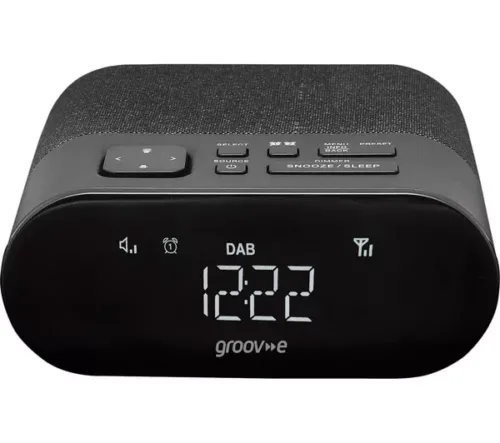 Groove Alarm Clock Radio with Wireless Charging Pad - Black GV-CR06..